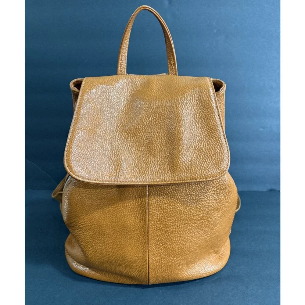 BOYATU Brown Pebbled Leather Drawstring Backpack